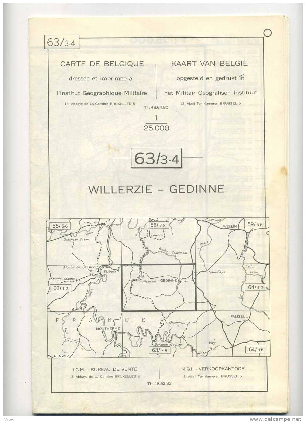 Willerzie - Gedinne   :  Carte Géographique Militaire  ( format  75 X  57 Cm )