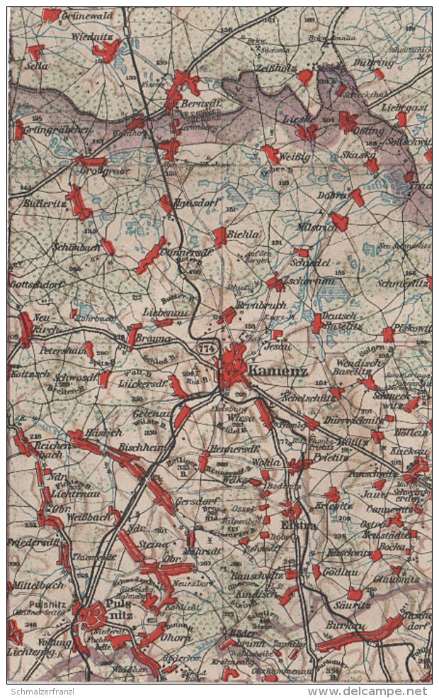 Wona Karte Blatt 774 Kamenz Bernsdorf Wiednitz Grüngräbchen Ossling Pulsnitz Burkau Elstra Panschwitz Bischheim Gersdorf