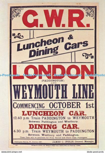 D058745 Weymouth Line Poster. C. W. R. Luncheon and Dining Cars. Weymouth Line.