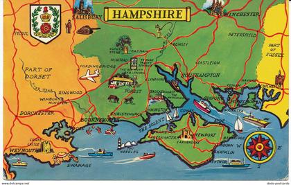 PC05909 Hampshire. Map Postcard