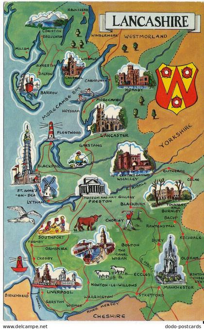 PC05929 Lancashire. Map Postcard