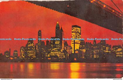 R316076 Night View of Lower Manhattan Manhattan Post Card Pub Dexter Press