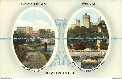 R614895 Greetings from Arundel Arundel from River Arundel Castle from River Arun