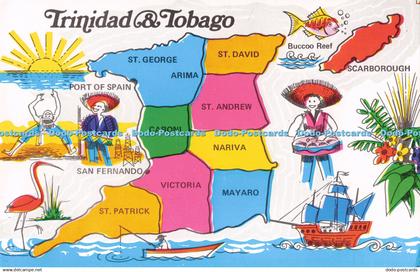 R718816 Trinidad and Tobago Pictorial Map of Terrific Trinidad and Tranquil Toba