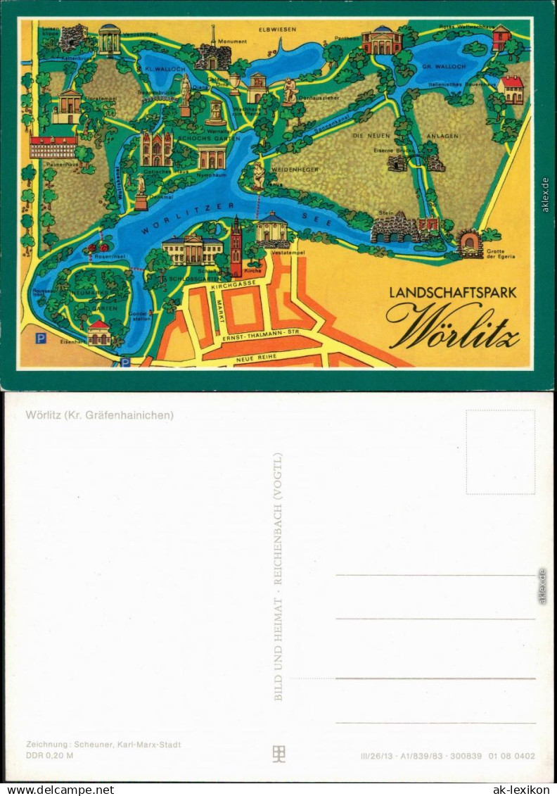 Wörlitz Oranienbaum-Wörlitz Landschaftspark Wörlitz - Karte/Plan 1987