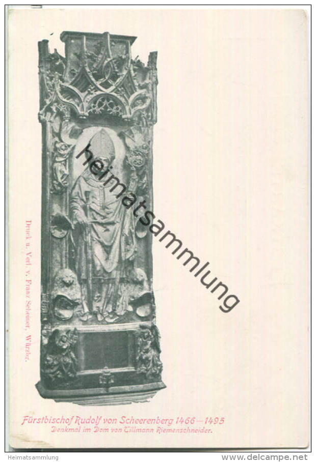 Würzburg - Fürstbischof Rudolf von Scheerenberg - Denkmal im Dom - Verlag Franz Scheiner Würzburg