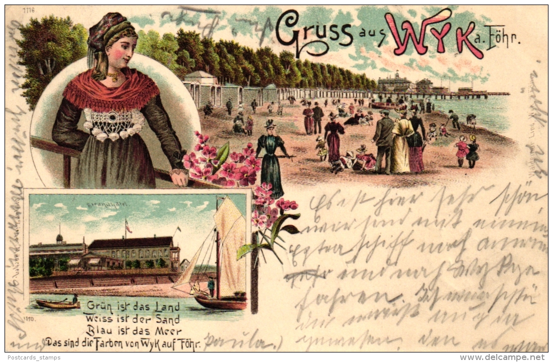 Wyk auf Föhr, Farb-Litho, 1898 von Niebüll nach Berlin versandt