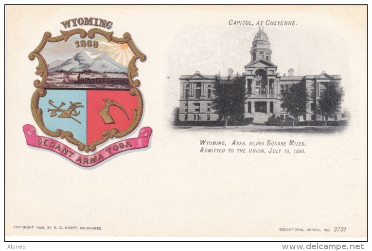 Wyoming State Capitol Building, Cheyenne WY c1900s Vintage Postcard, Paducah KY Clothing Store Message on back