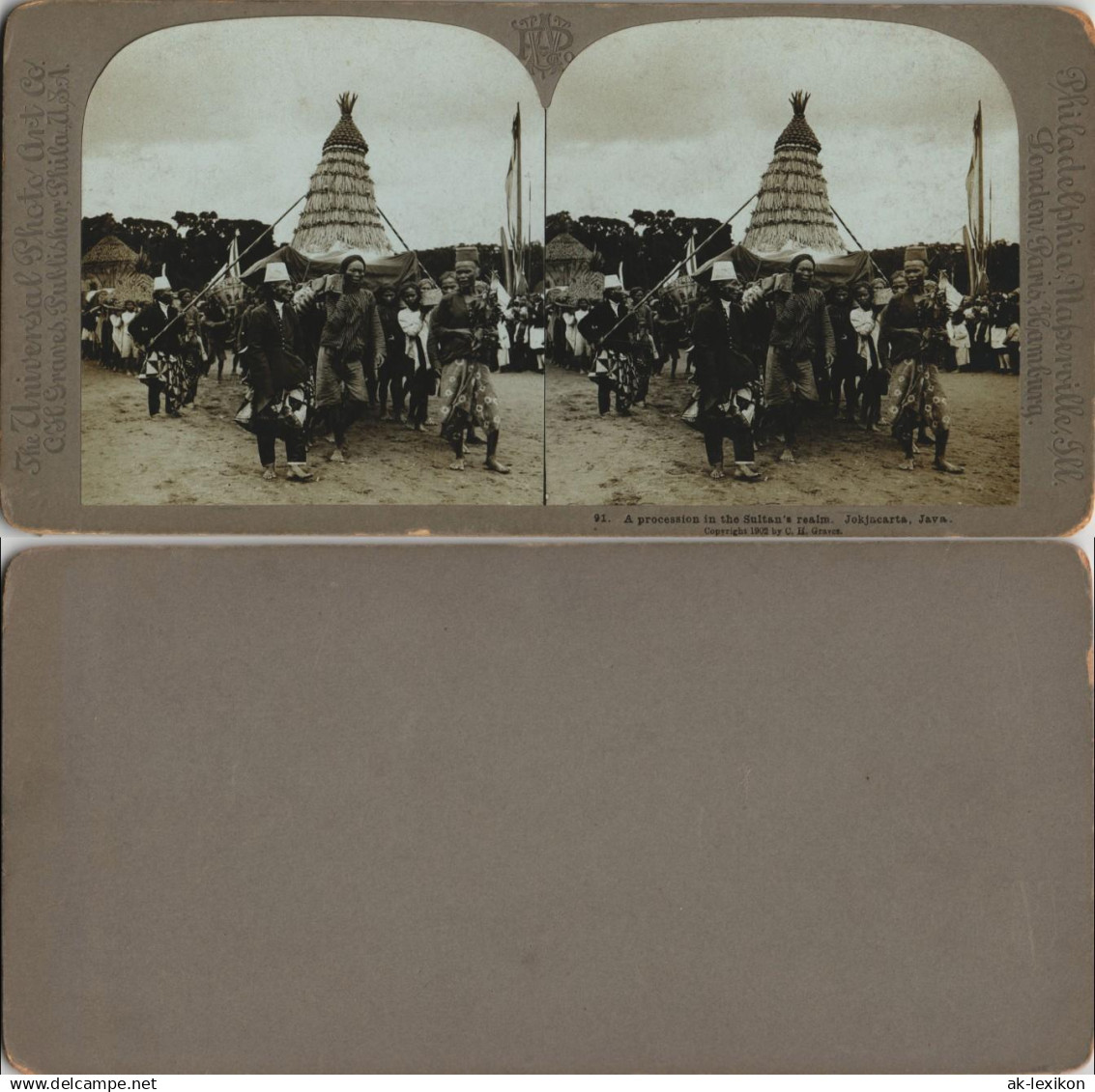 Yogyakarta procession Sultan reams Java, CDV Kabinettfoto 1902 3D/Stereoskopie