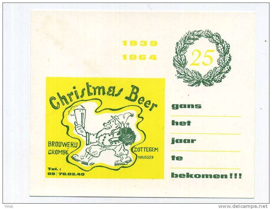 Zottegem :  Brouwerij Crombé    Christmas Beer- Bier   : reklame   1964 (  14.5 X 12 Cm )