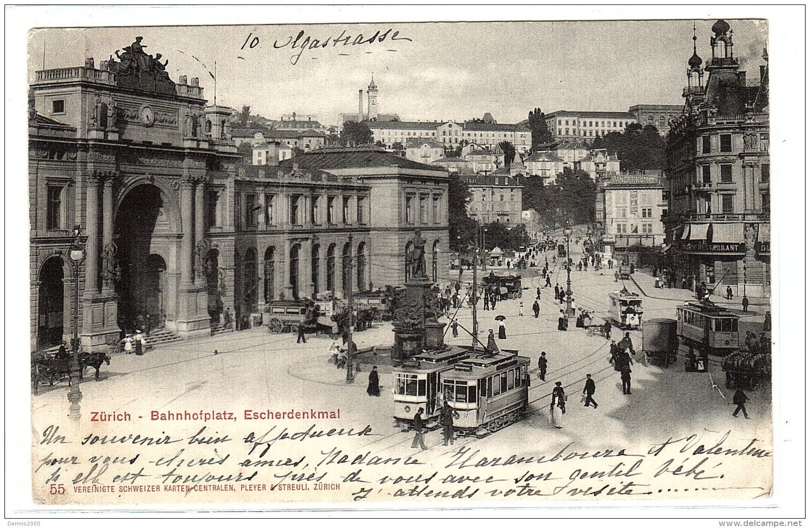 ZÜRICH - Bahnhofplatz - Escherdenkmal - TRAMWAY - Ed. Pleyer & Streuli, Zürich