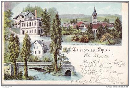 AK BE LYSS 1903-04-02 LYSS "Gruss aus" Litho A. Wenger-Kocher