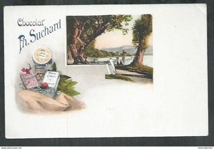 Publicité chocolat Suchard avec vue du lac de Thoune (Suisse)