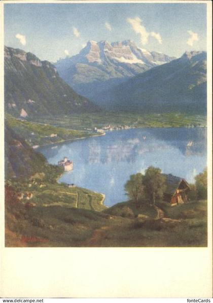 11377450 Genfersee Lac leman Kuenstlerkarte Alfred Chavannes Genfersee Lac Leman