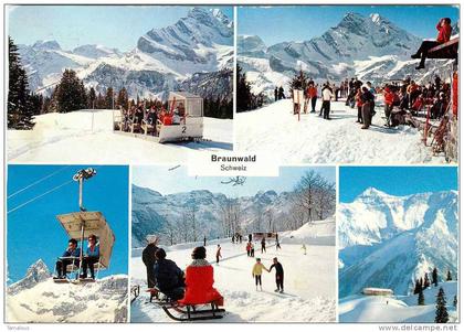 SUISSE - GL GLARIS - BRAUNWALD - LUGE - TELESIEGE - STATION de SKI - scan recto-verso -