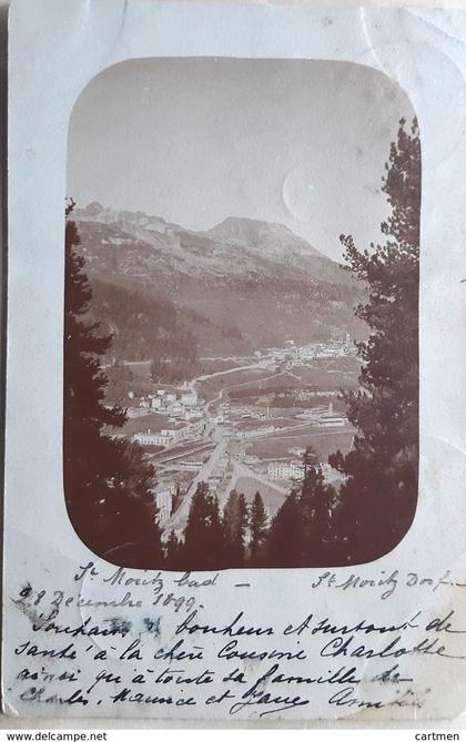 SUISSE CARTE PHOTO SAINT MORITZ VUE AERIENNE  VOYAGE 1899