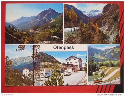 Val Müstair (GR) - Mehrbildkarte Ofenpass / Autobus (Alpenpost?) / Jaguar? / Renault / VW Käfer