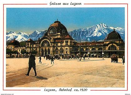 Suisse - LU Lucerne - Luzern - Bahnhof ca 1920 - Reproduktion einer alten Postkarte - Automobiles - D'après une gravure