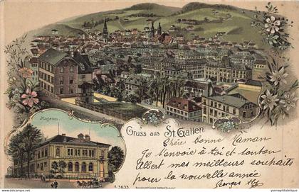 TOP - SUISSE - SG - SAINT GALL - Gruss aus St-Gallen - lithographie carte précurseur 1900 - (Sui-164)