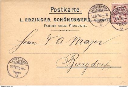 Suisse Schweiz SO Carte précurseur privée de la Fabrique produits chimiques Erzinger à Schönenwerd circulé en 1895