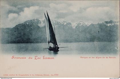 SOUVENIR DU LAC LEMAN - Barque et les Alpes de la Savoie