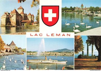 SUISSE - Lac Léman - Château de Chillon - Ouchy Lausanne - Rolle, le château - Genève, le jet d'eau  - Carte Postale