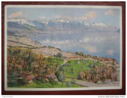 Rivaz (VD) - Künstlerkarte "Rivaz et le Haut-Lac (Lake Geneva)"