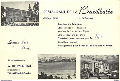 -size -format 15 cms x 10cms - ref :U97- suisse -carte souple dos non séparé-restaurant de la barillette -st cergue -