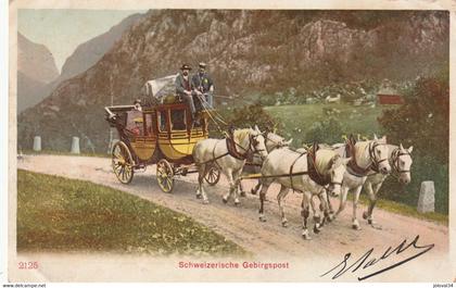 Suisse - Schweizerische Gebirgspost - attelage chevaux poste - circulée 1904