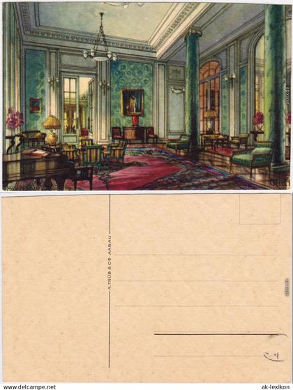 Ansichtskarte Künstllerkarte Zürich Musikzimmer - Baur au Lac 1914