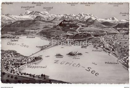 Zurich-see - Ober-see - Rapperswil - Wadenswil - Pfaffikon - map - 1 - 4430 - Switzerland - old postcard - unused