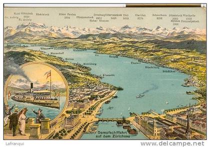 SUISSE- ref  1490-navigation sur le lac de zurich   - carte bon etat